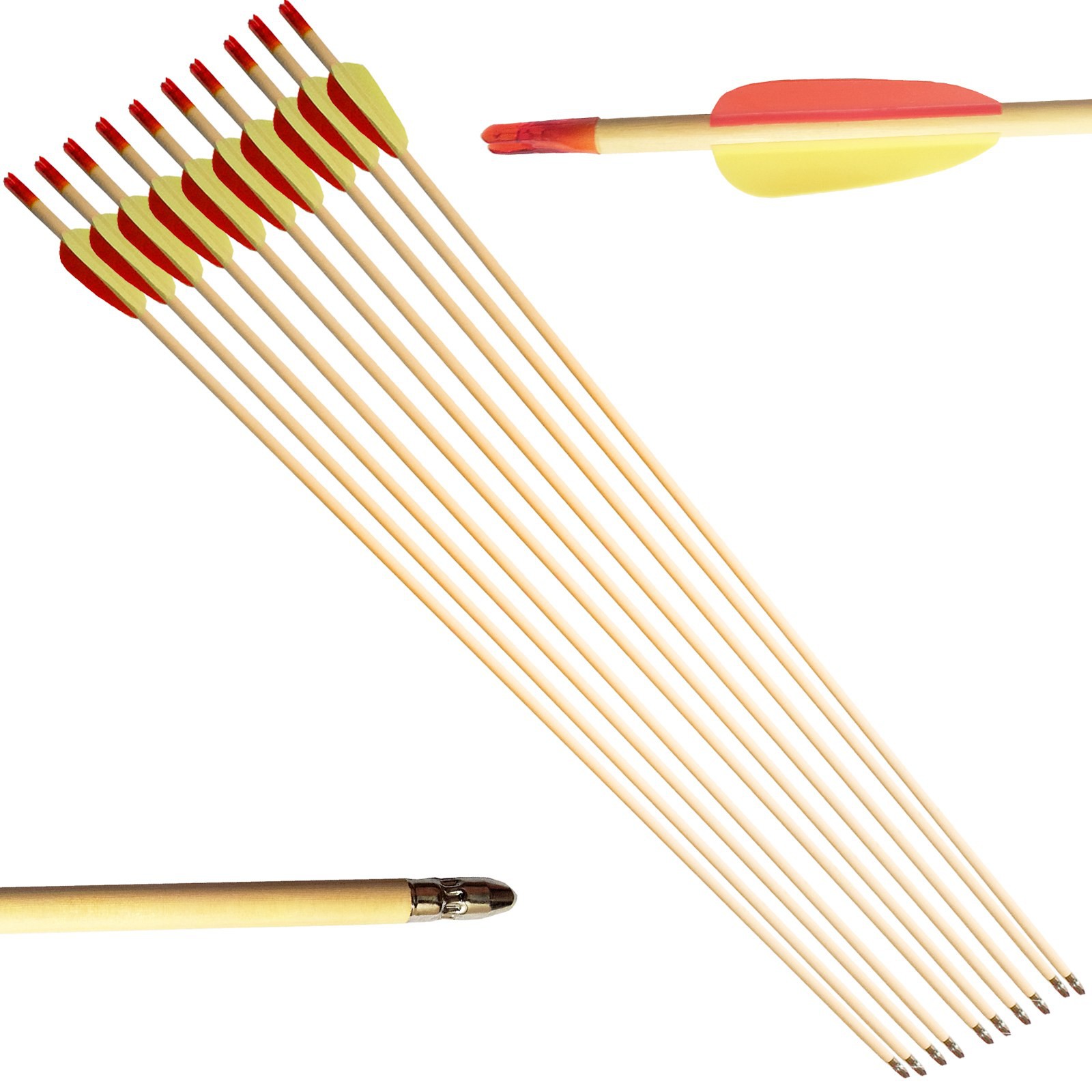 10 Frecce Freccia per Arco Tiro Bersaglio in Legno Archi 20 60 Libbre 28 Pollici