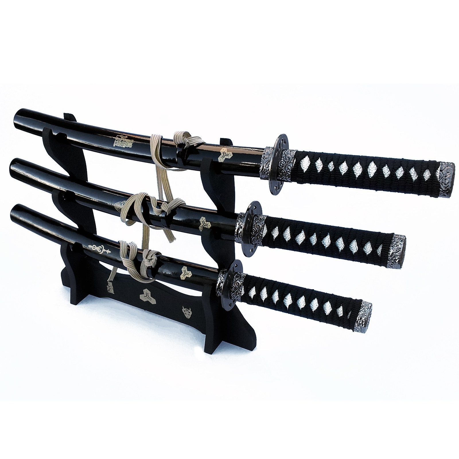 SET 3 MINI KATANE DI SPADE DA ARREDAMENTO KILL BILL KATANA SUPPORTO DA PAVIMENTO