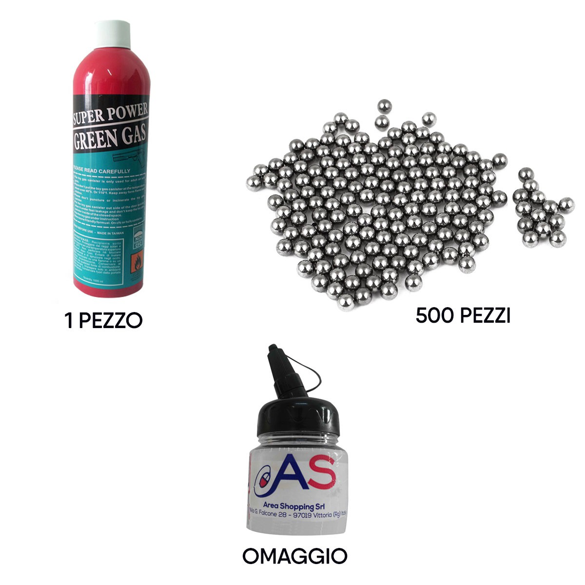 Kit Softair con Bombola Gas 1000ml + 500 Pallini Metallo 6mm + Biberon Omaggio