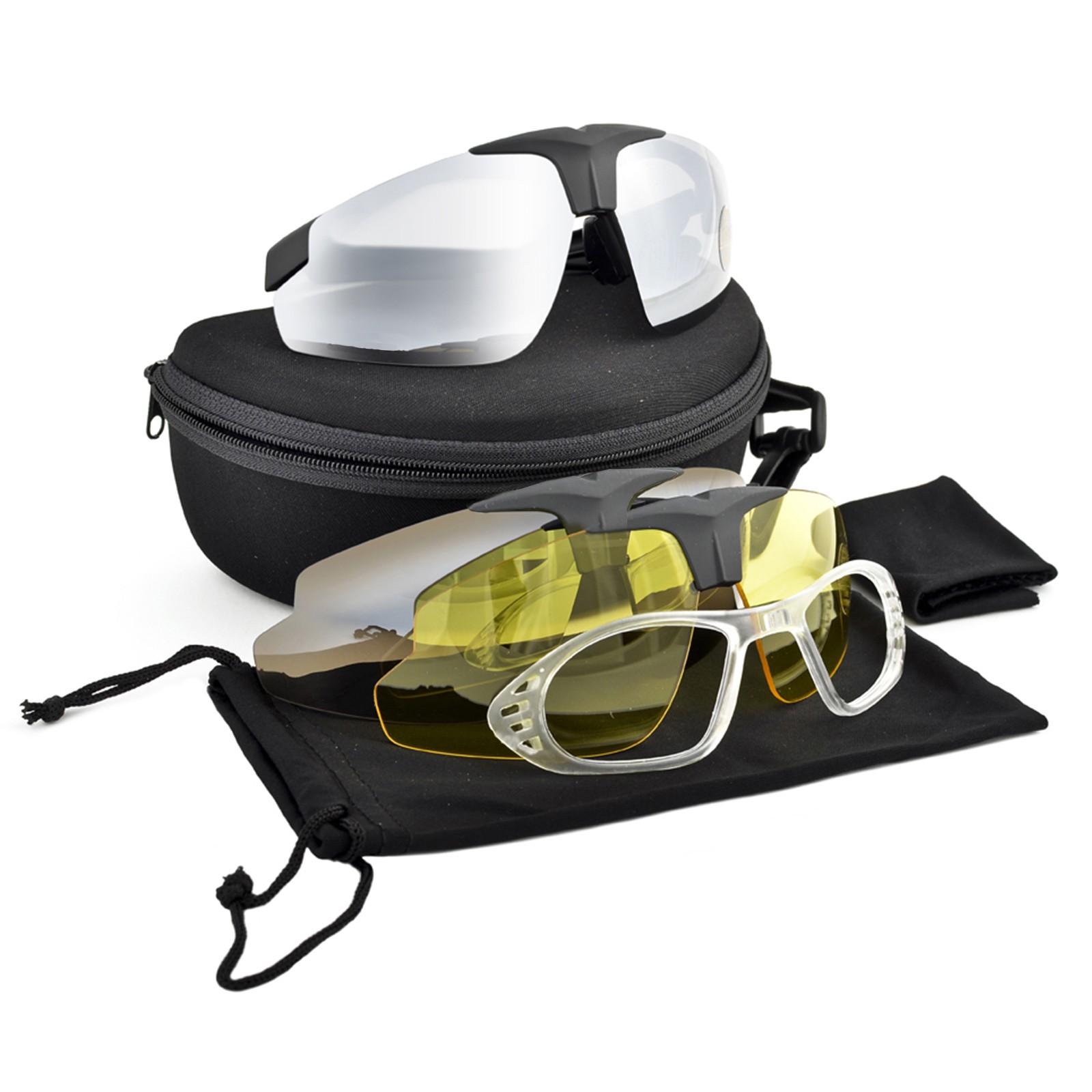 OCCHIALI DA TIRO DI PROTEZIONE 3 LENTI PER SOFTAIR SOFT AIR ROYAL NERO GIALLO