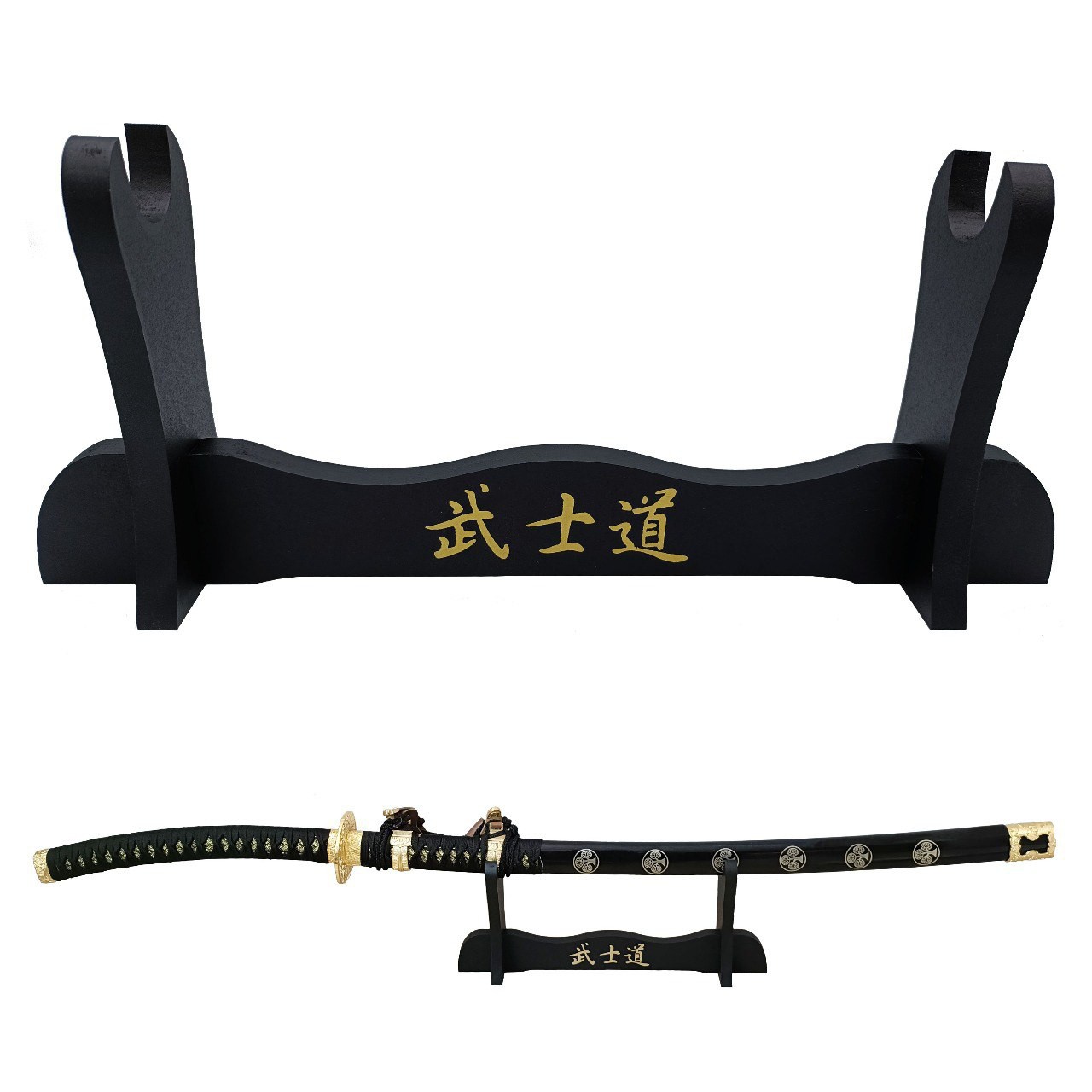 Shop SoftAir® Supporto per Katana del Dragone da Samurai da Tavolo in Legno con Scritte Giapponesi Espositore da Pavimento da 1 Posto