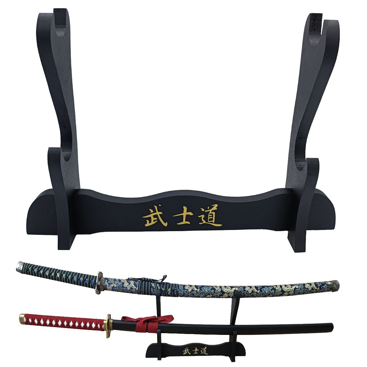 Shop SoftAir® Supporto per Katana del Dragone da Samurai da Tavolo in Legno con Scritte Giapponesi Espositore da Pavimento da 2 Posti